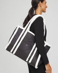 Chico's Faux Fur Sporty Tote Bag BLACK
