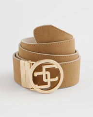 Chico's Faux Suede Reversible Chico's Logo Trouser Belt TAN