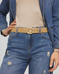 Chico's Faux Suede Reversible Chico's Logo Trouser Belt TAN