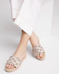 Chico's Linen Knotted Espadrille Slides SILVER