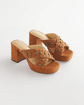 Chico's Vale Western Suede Block Heels COGNAC