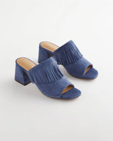 Chico's Blue Lotus Suede Fringe Block Heels BLUE LOTUS