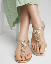Chico's Sioux Flower T-Strap Sandals GOLD