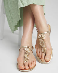 Chico's Sioux Flower T-Strap Sandals GOLD
