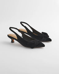Chico's Charm Velvet Bow Kitten Heels BLACK