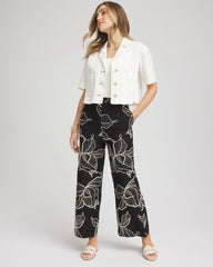 Chico's Petite Embroidered Wide-Leg Cropped Pants BLACK
