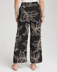 Chico's Petite Embroidered Wide-Leg Cropped Pants BLACK