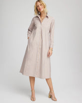 Chico's Petite Vanilla Chai Striped Shirtdress VANILLA CHAI