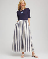 Chico's Petite Mixed Metallic Striped Maxi Dress ECRU
