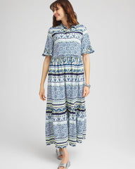 Chico's Petite Flutter-Sleeved Maxi Dress SEAPORT BLUE
