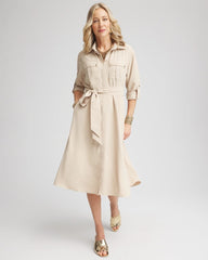 Chico's Twill Belted Midi Shirtdress WILD TRUFFLE