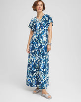 Chico's Petite Flutter Sleeved Jersey Maxi Dress SEAPORT BLUE