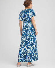 Chico's Petite Flutter Sleeved Jersey Maxi Dress SEAPORT BLUE