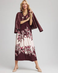 Chico's Petite Floral Flutter-Sleeve Maxi Dress BLACK