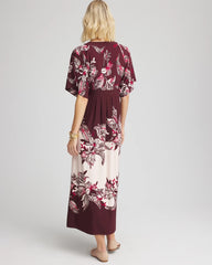 Chico's Petite Floral Flutter-Sleeve Maxi Dress BLACK