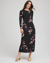 Chico's Petite Floral Boatneck Column Maxi Dress BLACK