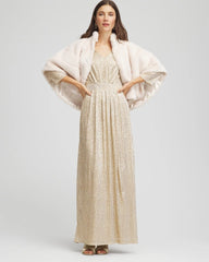 Chico's Petite Metallic Knit Pleated Maxi Dress GOLD