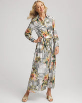 Chico's Petite Artisanal Floral Print Maxi Shirtdress ECRU