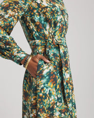 Chico's Petite Printed Long-Sleeved Shirtdress DARKEST SPRUCE