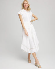 Chico's Petite Poplin Circle Trim Maxi Shirtdress ALABASTER