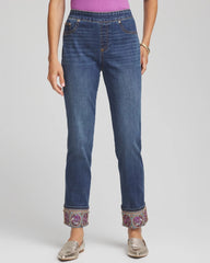 Chico's Petite Embellished Pull-On Slim Ankle Jeggings BUTTERCUP INDIGO