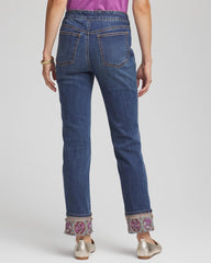 Chico's Petite Embellished Pull-On Slim Ankle Jeggings BUTTERCUP INDIGO