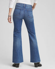 Chico's Petite Girlfriend Frayed Flared Jeans JESSAMINE INDIGO