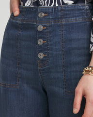 Chico's Petite Pull-on Wide Leg Cropped Pants REDWOOD INDIGO