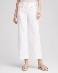 Chico's Petite No Stain Pull-On Wide Leg Cropped Jeans ALABASTER