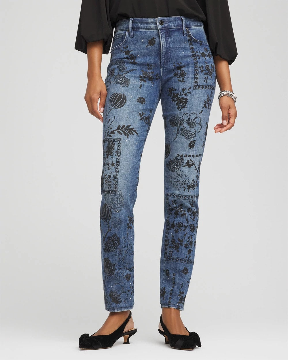 Chico's Petite Mixed-Media Girlfriend Slim Ankle Jeans EMILIA INDIGO