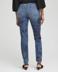 Chico's Petite Mixed-Media Girlfriend Slim Ankle Jeans EMILIA INDIGO