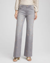 Chico's Petite Rose Gold Embroidered Girlfriend Flared Jeans LE HAVRE WASH