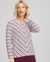 Chico's Zenergy® Soft Brushed Striped Top DEEP CHIANTI