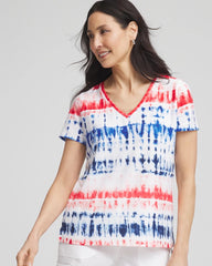 Chico's Zenergy® Americana Tie-dye V-Neck Tee RED GLOW
