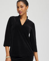 Chico's Travelers™ Velvet V-Neck Kimono Sleeve Top TRAVELERS BLACK