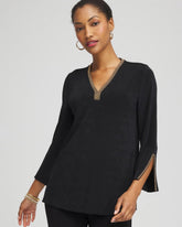 Chico's Travelers™ Embellished V-Neck Flutter Sleeve Tunic TRAVELERS BLACK
