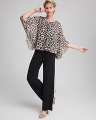 Chico's Travelers™ Animal-Print Bubble-Hem Chiffon Blouse DEEP TAUPE