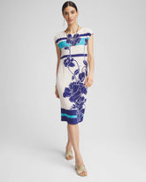Chico's Travelers™ Wildflower Cap-Sleeved Column Dress BLUE CASA