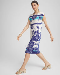 Chico's Travelers™ Wildflower Cap-Sleeved Column Dress BLUE CASA