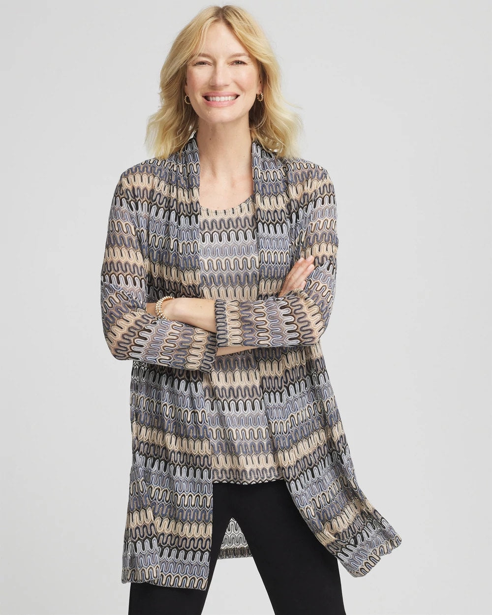 Chico's Travelers™ Knit Chevron Open-Front Cardigan CANYON BLUE