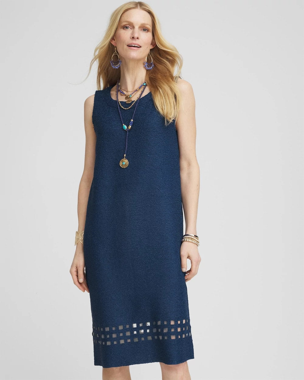 Chico's Travelers™ Sleeveless Crushed Cutout-Hem Dress BLUE CASA