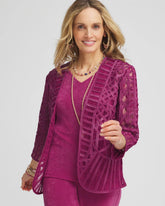 Chico's Travelers™ Collection Embroidered Lace Cutwork Jacket PURPLE CLOVER