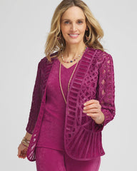Chico's Travelers™ Collection Embroidered Lace Cutwork Jacket PURPLE CLOVER