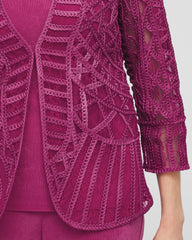 Chico's Travelers™ Collection Embroidered Lace Cutwork Jacket PURPLE CLOVER