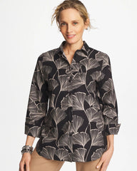 Chico's No Iron™ Stretch Ginkgo Glory Shirt BLACK