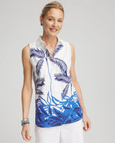 Chico's No Iron™ Palms Sleeveless Sateen Shirt BLUE CASA