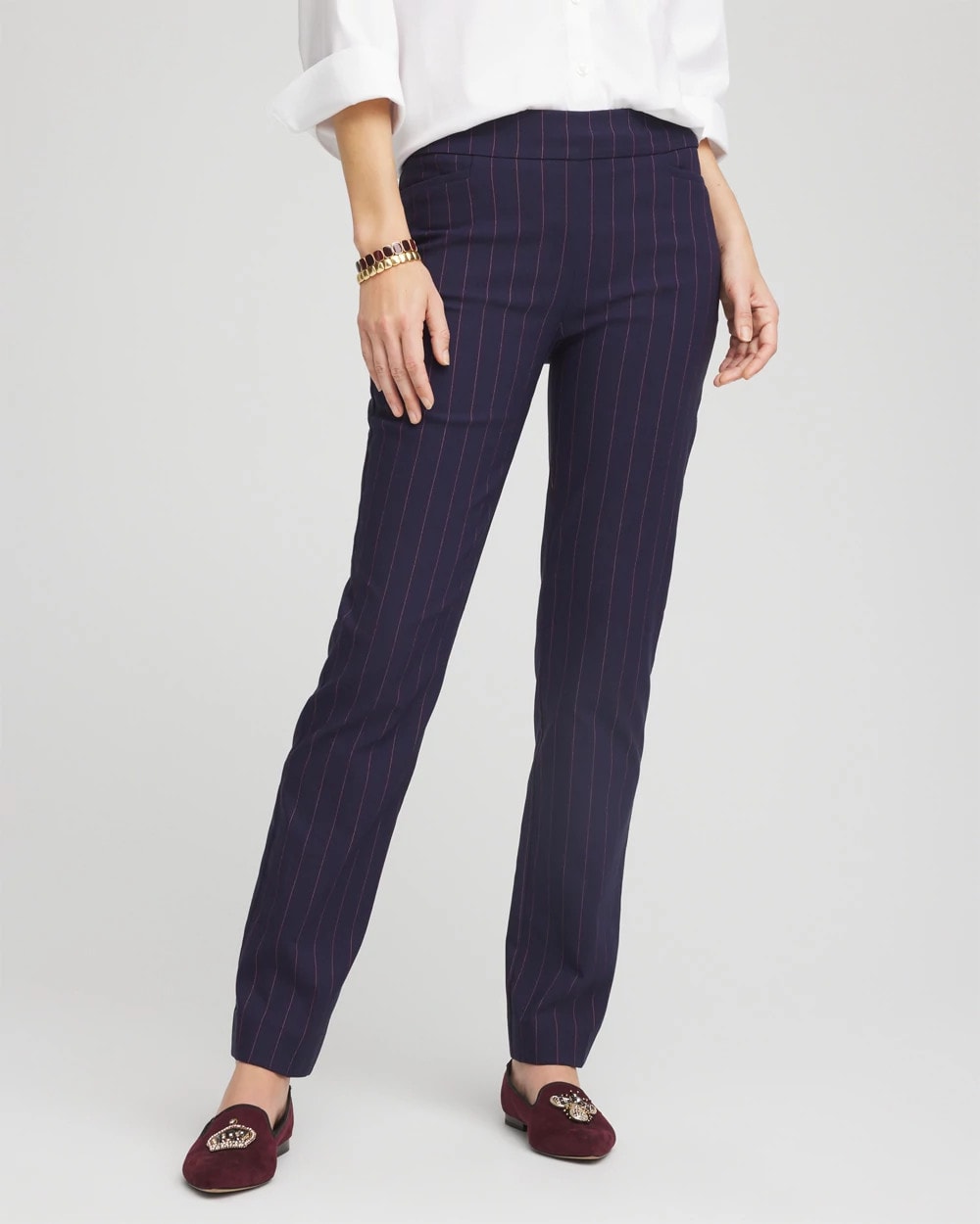 Chico's Shadow Stripe Brigitte™ Slim Pull-On Pants PASSPORT BLUE