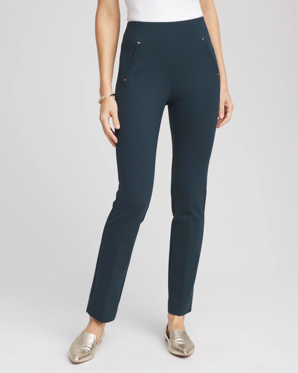 Chico's Juliet Slim Trim Detail Ankle Pants TEAL SHADOW