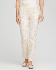 Chico's Juliet Golden Foiled Slim Ankle Pants ENGLISH CREAM