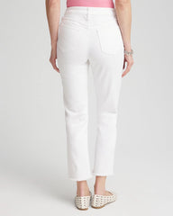 Chico's Girlfriend Frayed Cropped No Stain Jeans ALABASTER